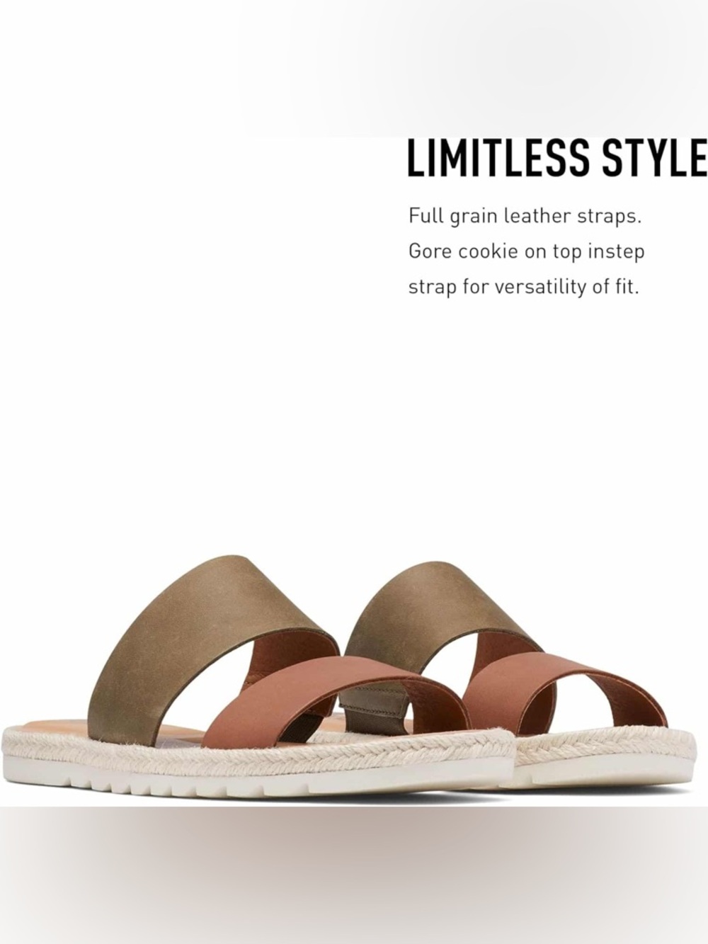 Sorel Ella II Slide Two-Band Olive Brown Slide Flat Sandals
